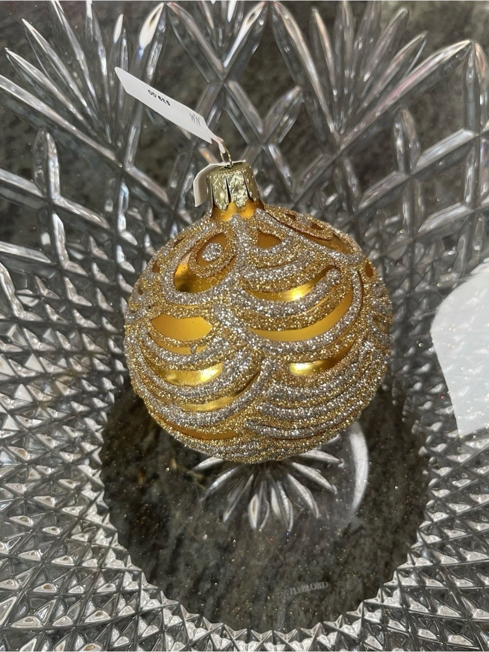 Neiman Marcus One 3inch Gold Silver Glitter Glass Ball Christmas Ornament